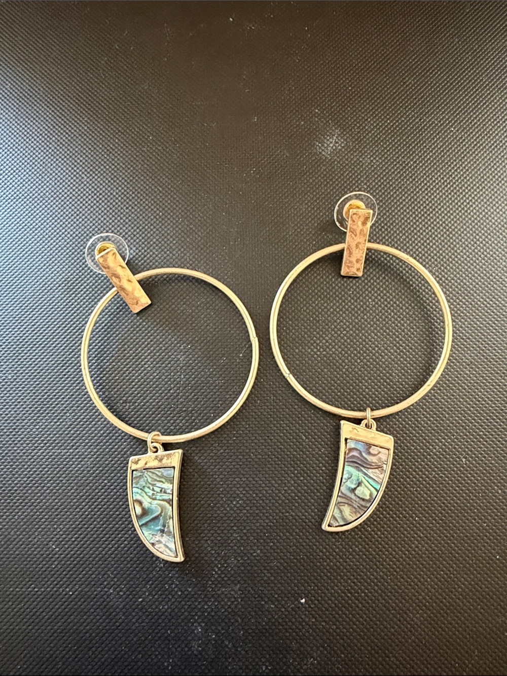 Gold Hoop Earrings with Abalone Inlay Charm
